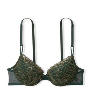 Victoria’s‎ Secret Green Plaid Gold Shimmer Lightly Lined Demi Bra size 38DD